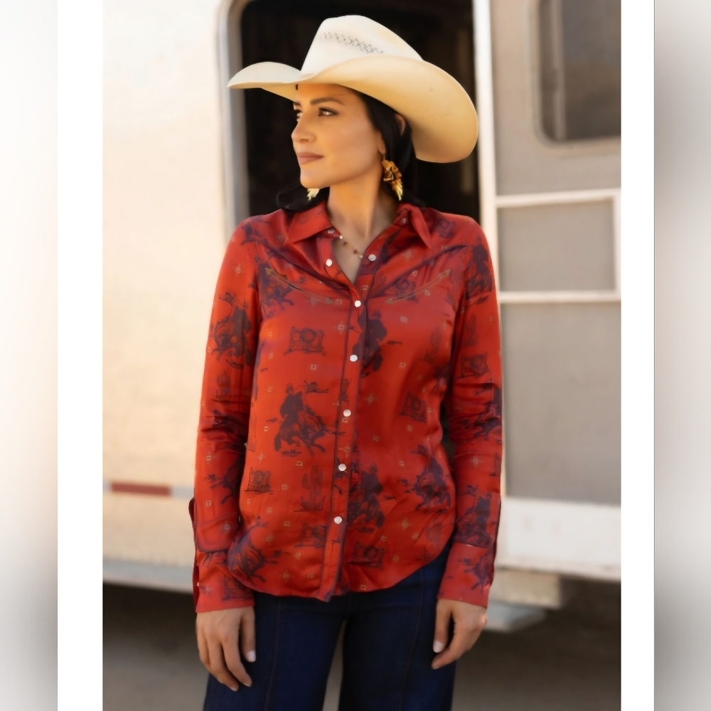 NWT Rodeo Quincy Red Paisley Cowboy Silky Western Button-Down Shirt XL